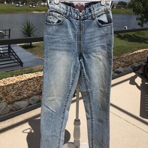REVICE Washed Denim High-Rise Straight Jeans Full Zip Unique Retro SZ 25